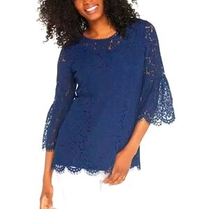 NWT Banana Republic Lace Overlay 3/4 Sleeve Top Blouse Blue Size S